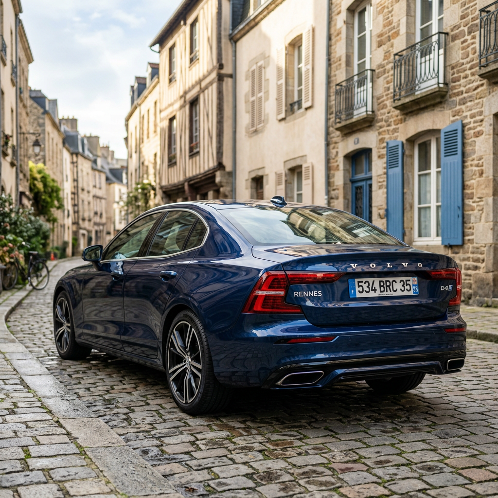 Voiture berline propre et brillante garée dans une rue résidentielle de Rennes